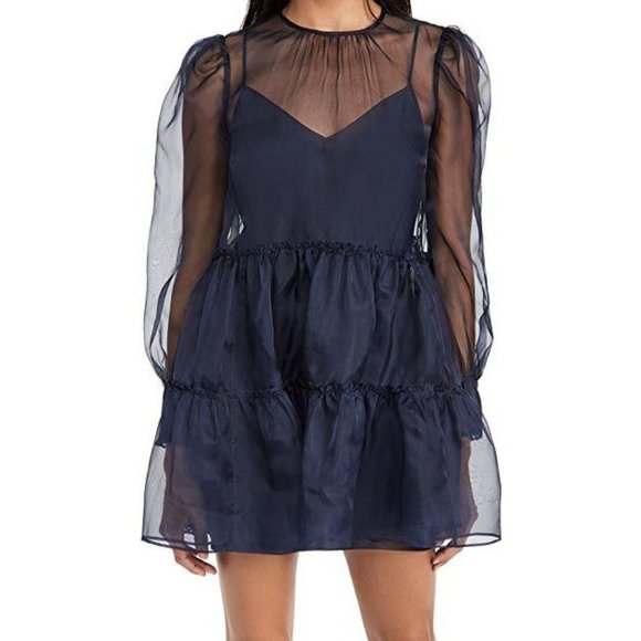 Cinq a Sept Rhonda Navy Blue Organza Mini Dress 8 - Picture 4 of 13